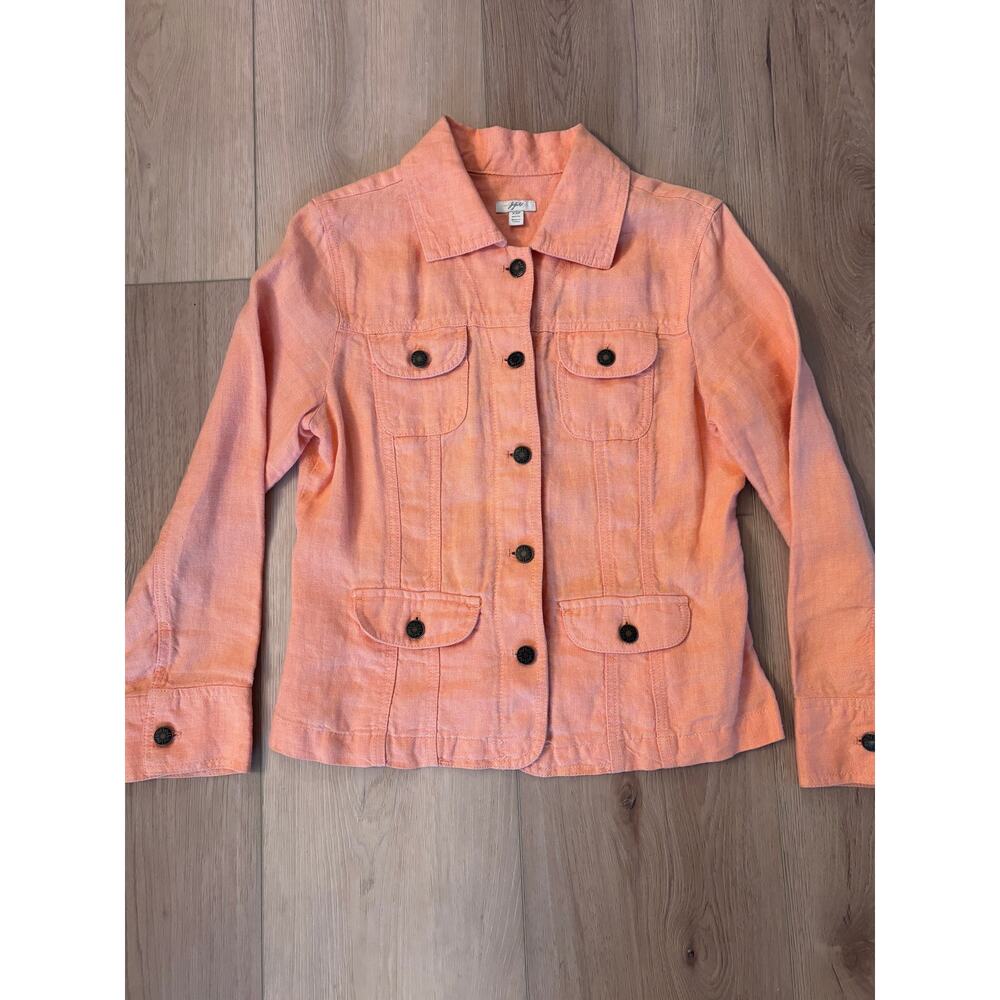 J jill - 100% Linen Summer Melon Orange Utility Jacket Size XSP - Picture 3 of 9